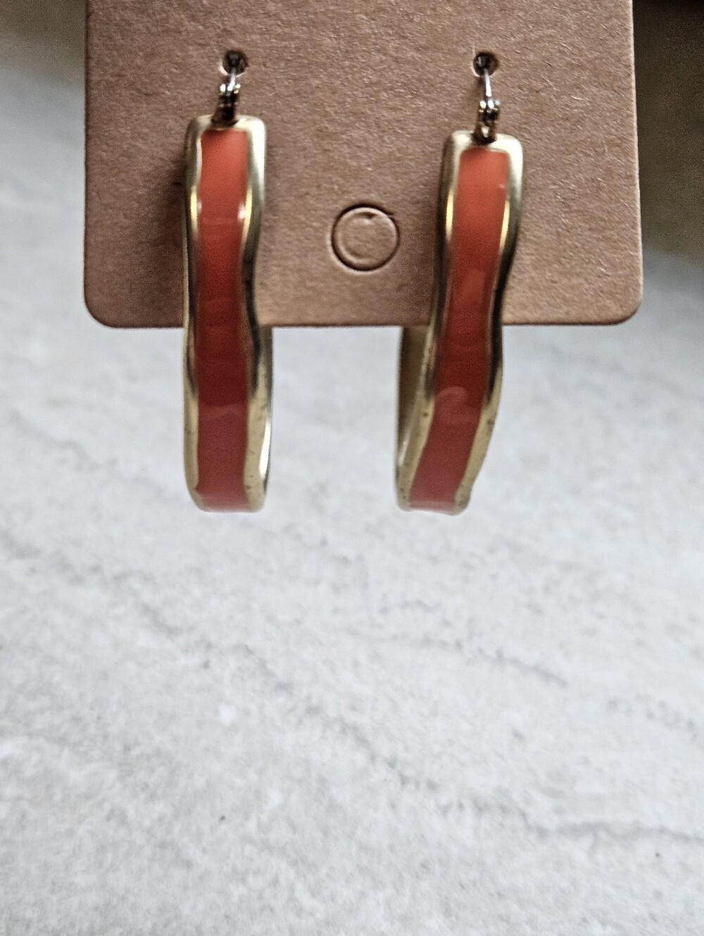 Gold-Tone Hoop Earrings with Coral Inlay
